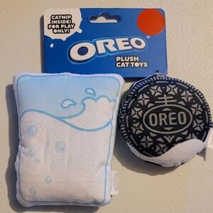 Oreo Plush Cat Toys Set Of 2, Oreo And Glass Of Milk With Catnip & Crinkles